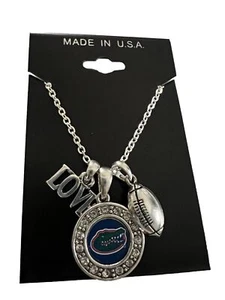 "Collar Florida Gators Multi Dije Amor Fútbol Azul Plata Joyería para Mujer 18""" - Imagen 1 de 8