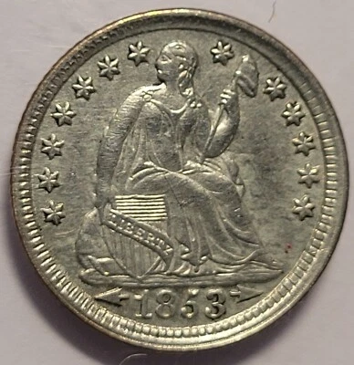 1853 Seated Liberty Half Dime in About Uncirculated Condition - Image 1 of 2