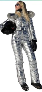 Aurgelmir Mujer Traje de esquí de invierno Cuello de piel Abrigo Mono de esquí Traje de nieve XL - Imagen 1 de 7