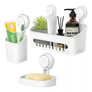 3 in 1 Bathroom Removable Soap Dish Toothbrush Holder Suction Cup Wall Mounted - Picture 1 of 10