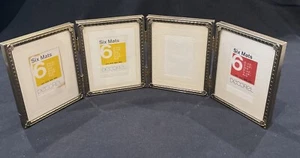 VINTAGE GOLD METAL PHOTO  Quad FOLD HINGED FRAME 4x5 MCM Brown BACK - Picture 1 of 4