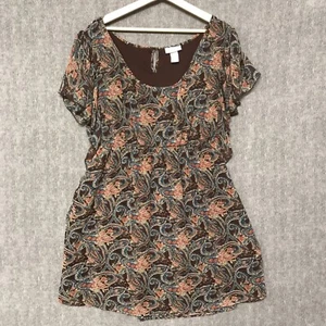Loop Dress Womens 13 Knee Length Short Sleeve Ruffle Lined Brown Paisley A Line - Picture 1 of 16