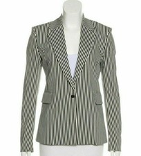 Theyskens' Theory Size 8 Jlender Striped Notch Lapel Blazer Jacket Ivory Black