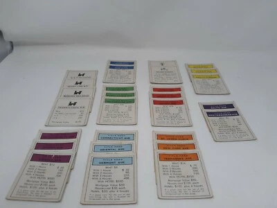 Juego completo de 28 tarjetas de título de escritura Monopoly 1961 de colección Foto 1 de 4