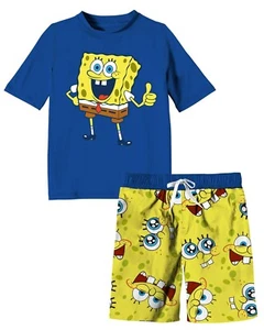 Spongebob Squarepants Boys Swim Trunks & Rash Guard 2-Piece Set Sizes 4-16 - Picture 1 of 2