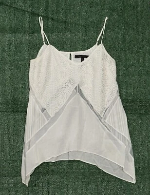 BCBGMAXAZRIA Womens Top Sz S White Solid Blouse Spaghetti Strap SMALL SPOT - Image 1 of 4