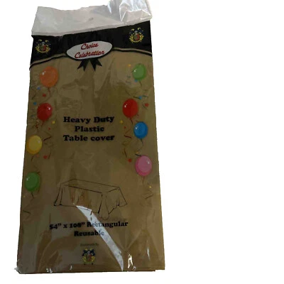 Choice Celebration Plastic Table Cover, Gold, 54" x 108" - Image 1 of 3