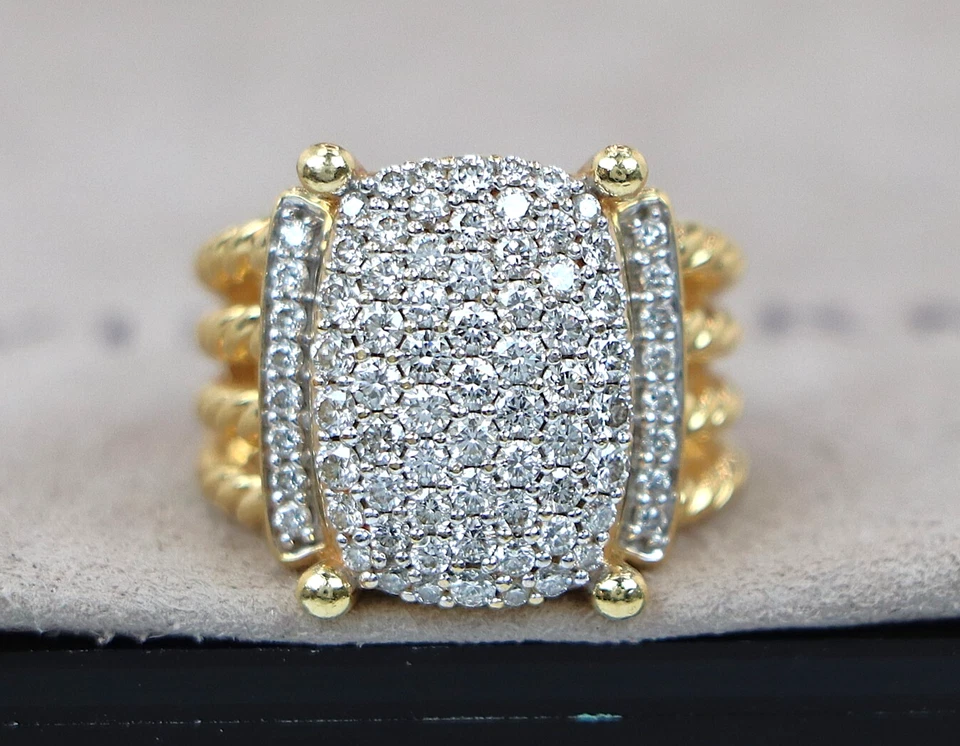 $7,350 David Yurman 18K Yellow Gold Pave Round Diamond Wheaton Cocktail Ring 6 - Image 1 of 4