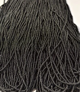 Opaque Jet Black Czech PRECIOSA® glass 11/0 seed beads, 1 Hank (12 strands) - Picture 1 of 2