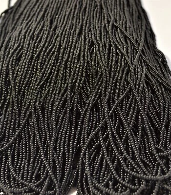 Opaque Jet Black Czech PRECIOSA® glass 11/0 seed beads, 1 Hank (12 strands) - Image 1 of 2