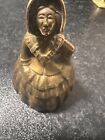 Vintage Antique Brass Victorian Small Lady Bell Figure Old Hand Bell Solid Heavy