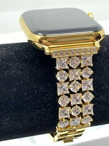 24K Gold Plated 44MM Apple Watch SERIES 4 Gold Link Band Diamond Rhinestones LTE - Picture 1 of 12