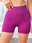 High Waist Elastic Workout Solid Color Sports Shorts, Seamless Yoga Fitness