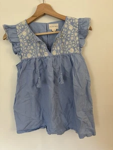 The Coast Brand Light Blue Linen White Embroidered Frill Girls Dress Sz 10 - Picture 1 of 7