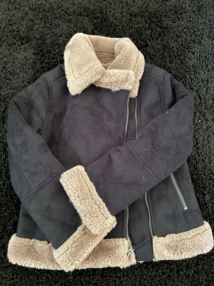 Abrigo de piel sintética negro/tostado Abercrombie Fitch para niños talla M 10-12 chaqueta para niñas Foto 1 de 1