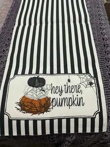 "hey there, pumpkin" Halloween Striped w/ Spider 72" Table Runner B*O - Picture 1 of 2