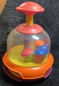 Vintage Blue Box Baby Toddler Push Press N Spin Toy Capsule Face Ball Spinning - Picture 1 of 5