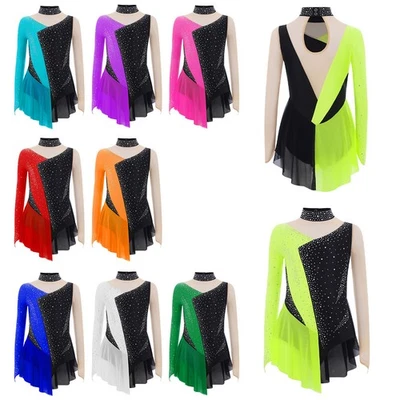 Kinder Mädchen lyrisches Tanzkleid  Langarm Ballett Schlittschuh Kostüm Trikot - Bild 1 von 3