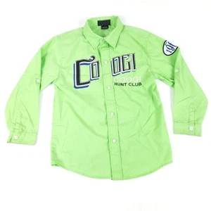 Coogi Green Button Front Embroidered Spell Out Patch Kids Boys Size 7 Casual - Picture 1 of 5