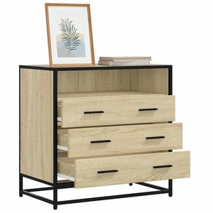 Stylish Black Drawer Cabinet, Engineered Wood & Metal, 70x41x70 cm Storage Unit - Picture 1 of 5