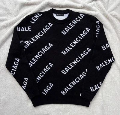 Balenciaga Black & White Wool All Over Sweater XL - MSRP $1650 - New - Authentic - Image 1 of 4