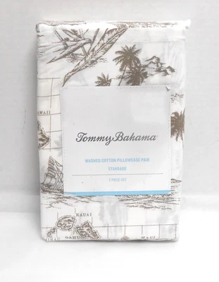 Conjunto de 2 Fronhas Tommy Bahama Tamanho Padrão Mapa Vintage Padrão Marrom - Imagem 1 de 3