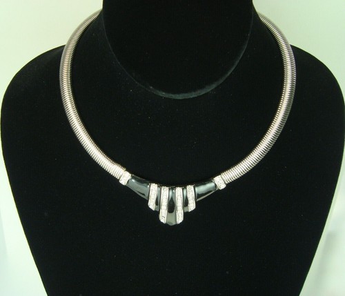 GIVENCHY COLLANA GIROCOLLO VINTAGE GIVECHY PARIS NEW YORK TONO ARGENTO SMALTO NERO