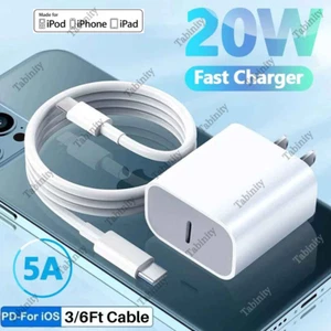20W Power Adapter Block USB C Fast Charger Cable For iPhone 14 13 12 11 X 8 iPad - Picture 1 of 16