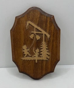 Vintage Wooden Framed Silhouette Picture Children Ringing Bell Cottage Core - Picture 1 of 2
