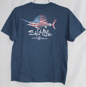 New Salt Life American Fish N Bones Tee Navy Youth Medium Live Salty Saltlife - Picture 1 of 4