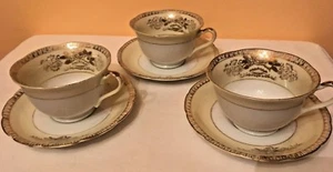 Vintage Japan Gold Blumen Design, gewellter Rand, 3er Set, Tasse und Untertassen - Bild 1 von 5