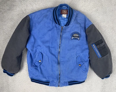 VTG 90s Bugle Boy Bomber Jacket Youth Large 16-18 Blue Black Legendary Baseball - Image 1 of 4