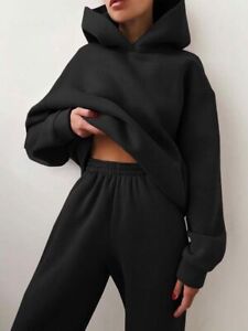 Oversized Women Tracksuit Two Pieces Warm Hoodie Long Pants Set Pullover Suit