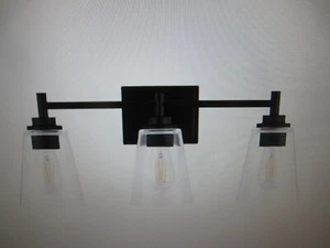 Hampton Bay Wakefield 22 in. 3-Light Matte Black Modern Vanity with Clear Shades - Picture 1 of 4