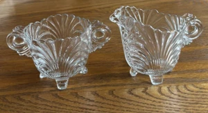 CAMBRIDGE CAPRICE CLEAR CREAM & SUGAR, CREAMER CRYSTAL SUGAR FOOTED - Picture 1 of 6
