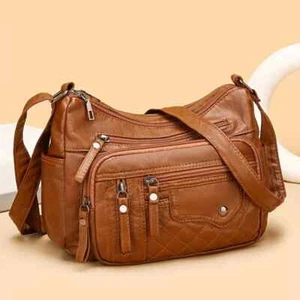 Damen Tasche Mode Multi Reißverschluss Crossbody mehrere Taschen Nähte weiches veganes Leder - Bild 1 von 15