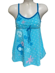 David & Goliath Damen-Tankoberteil hellblau mit Blumen Schädel Cami Riemen - Bild 1 von 4