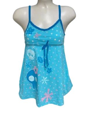 Womens Juniors David & Goliath Light Blue Flowers Skulls Cami Strappy Tank Top  - Image 1 of 4