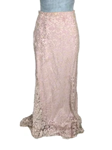 CHETTA B Pink Metallic Lace Cotton Blend Flared Long Skirt, 8, NWOT $268 - Picture 1 of 8