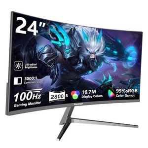 Curved Monitor 100Hz FHD 1920x1080p Refresh Rate 24 inch black Curved-1k-100hz - Picture 1 of 8