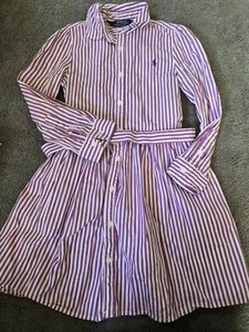 Ralph Lauren Polo Long Sleeve Dress Girls Size 6 Pinstripes Purple And White... - Picture 1 of 4