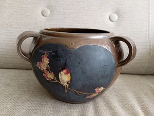 LARGE BRETBY 3 HANDLED CLANTA WARE ENAMELLED JAPONISME JARDINIERE PLANTER c.1900 - Picture 1 of 9