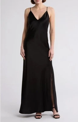 Maxi Vestido Sin Mangas Rag & Bone Rissa Para Mujer Corte Sesgado Satinado en Negro Talla 2 Foto 1 de 3