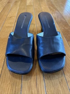 Tommy Hilfiger Logo Navy Blue Open Toe Slip On Sandals Shoes Marie Sz 8 Vintage - Picture 1 of 8