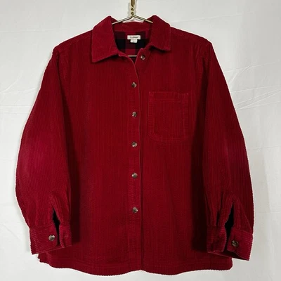 LL Bean Wide Wale Red Corduroy Shirt Buffalo Plaid Flannel Lined Shacket S Petit - Image 1 of 4