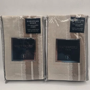 Waterford Arderra Euro Shams Pair Ivory Tan Set of 2 European - Picture 1 of 4