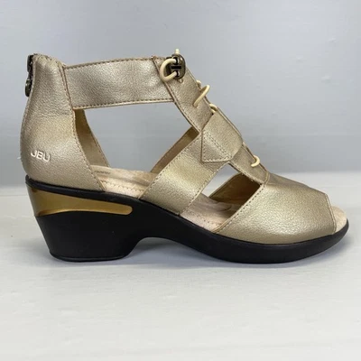 Zapatos JBU Coco Encore para mujer talla 8,5 sandalias de cuña doradas punta abierta cremallera palanca Foto 1 de 4