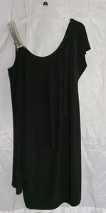 DB schwarzes Kleid elegant fließend Rüschen Pailletten nicht passende Schultern gefüttert Midi 16 - Bild 1 von 9