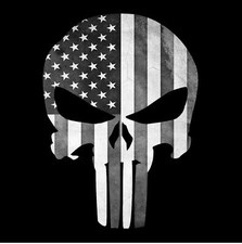 SKULL AMERICAN FLAG BLACK WHITE STICKER DECAL USA MADE