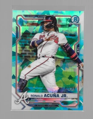 2021 Bowman Chrome Green Refractor RONALD ACUNA JR 7/99 SP Atlanta Braves - Image 1 of 2